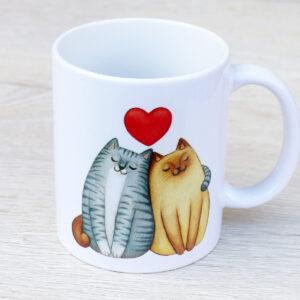 hrneček s potiskem - dvě kočky se srdíčkem