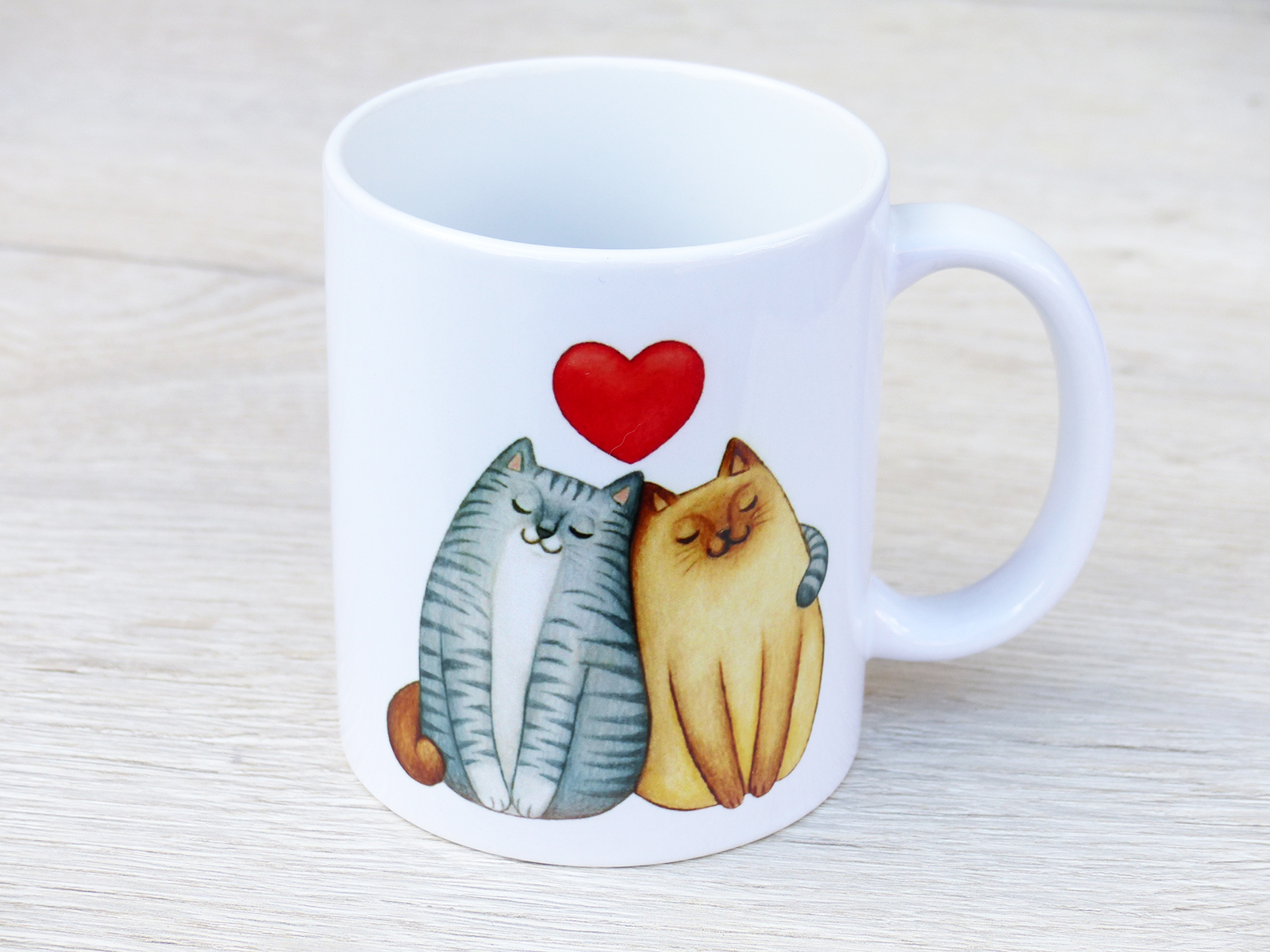 hrneček s potiskem - dvě kočky se srdíčkem