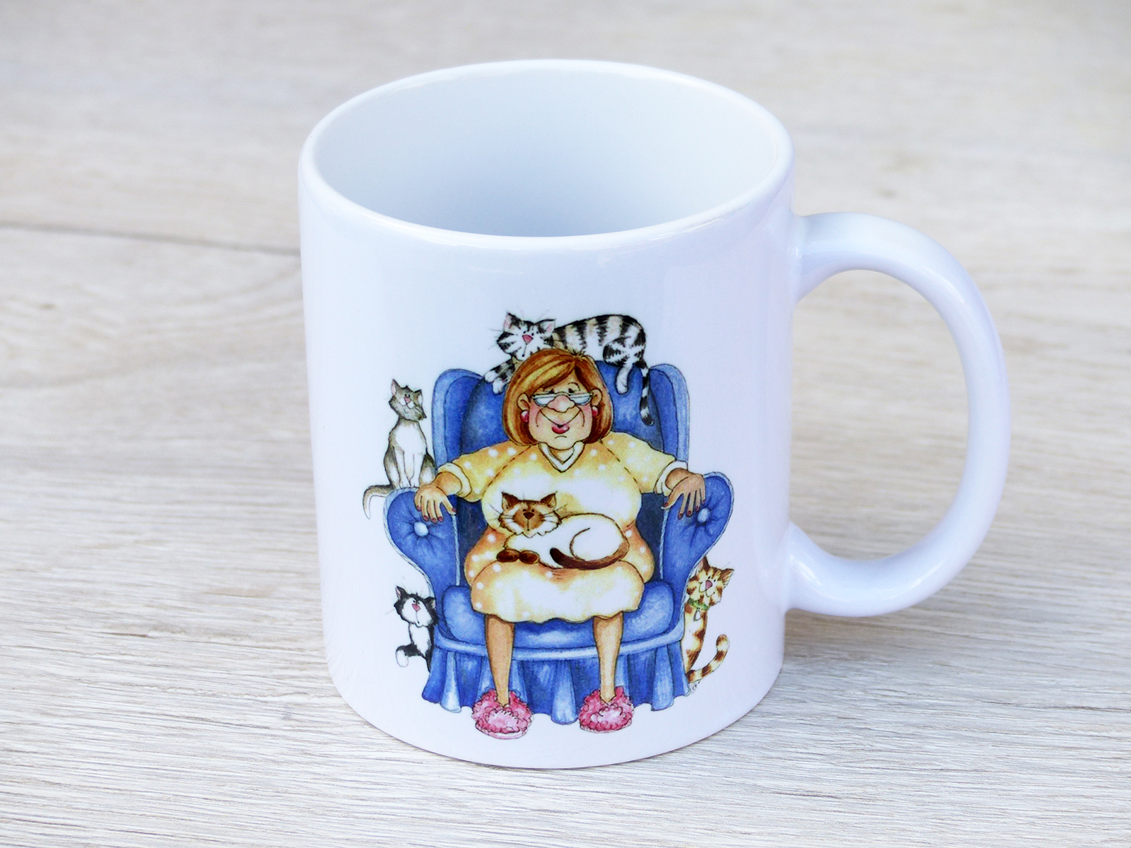 Hrneček s potiskem - Dáma s kočkami