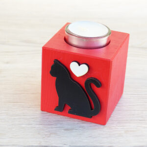 Kočičí svícen se srdíčkem - červenočerný