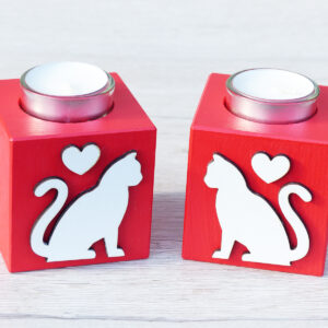 Kočičí svícen se srdíčkem- červený DUO