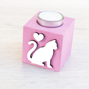 Kočičí svícen růžový se srdíčkem