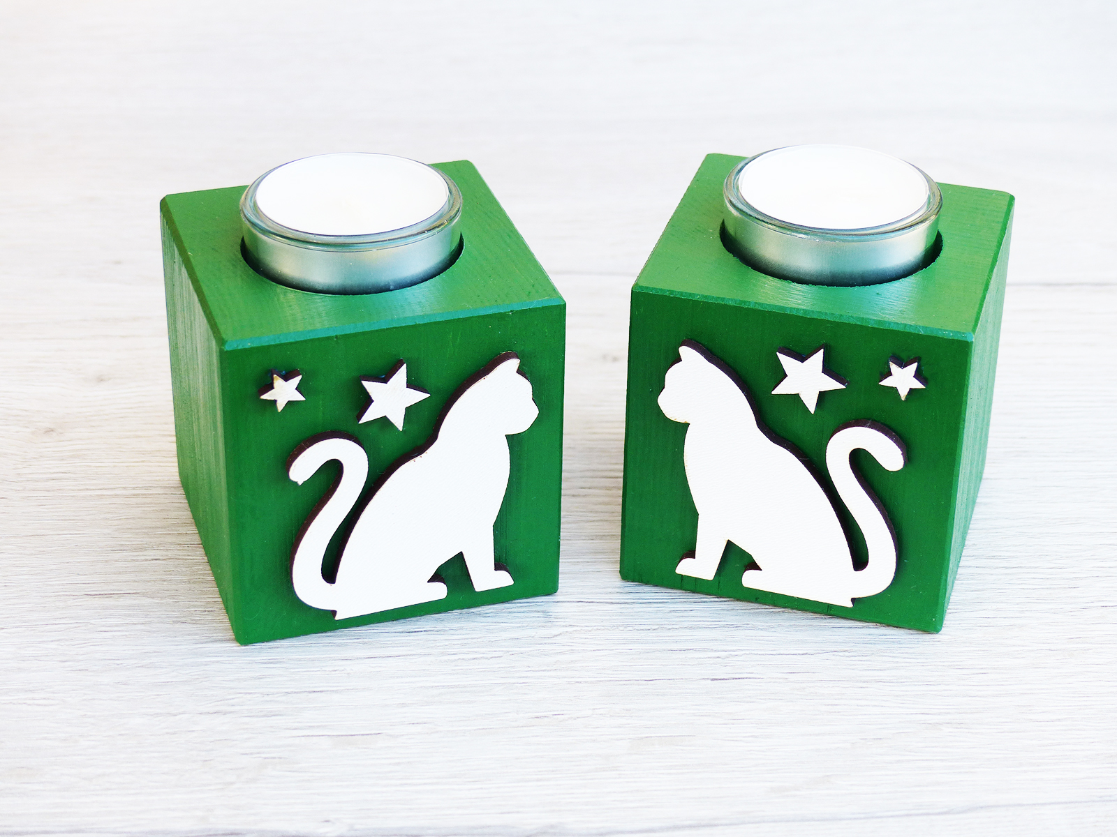 Kočičí svícen hvězdičky - zelený DUO