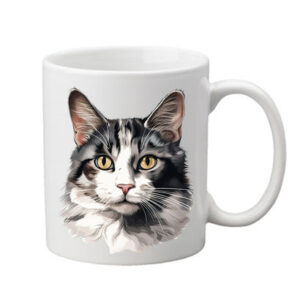 bílý hrneček s potiskem kočky