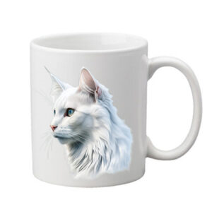 bílý hrneček s potiskem kočky