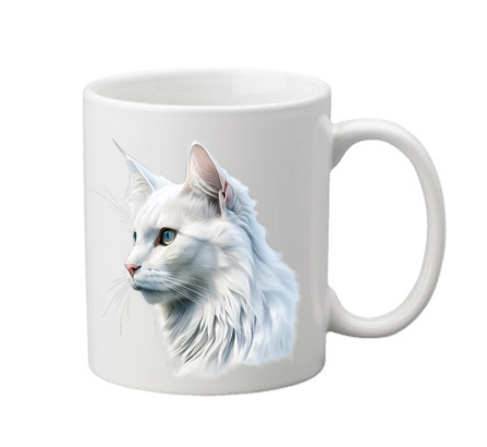 bílý hrneček s potiskem kočky