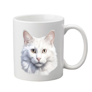 bílý hrneček s potiskem kočky