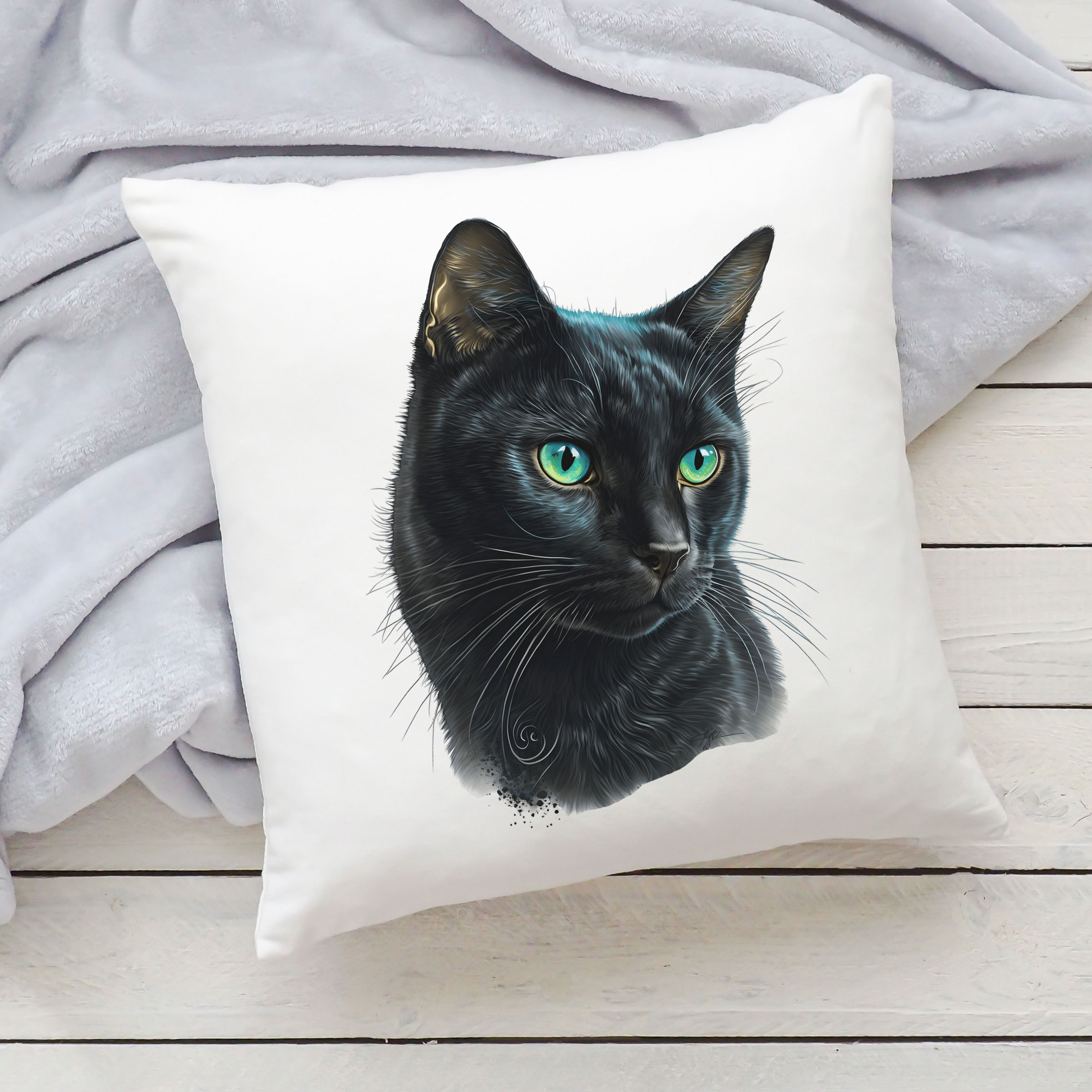 Polštář s kočkou - Černá